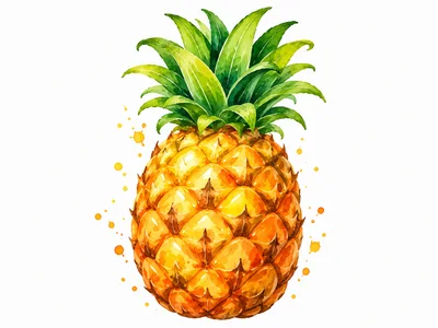 Watercolor Illustration Of A Fresh Ripe Pineapple