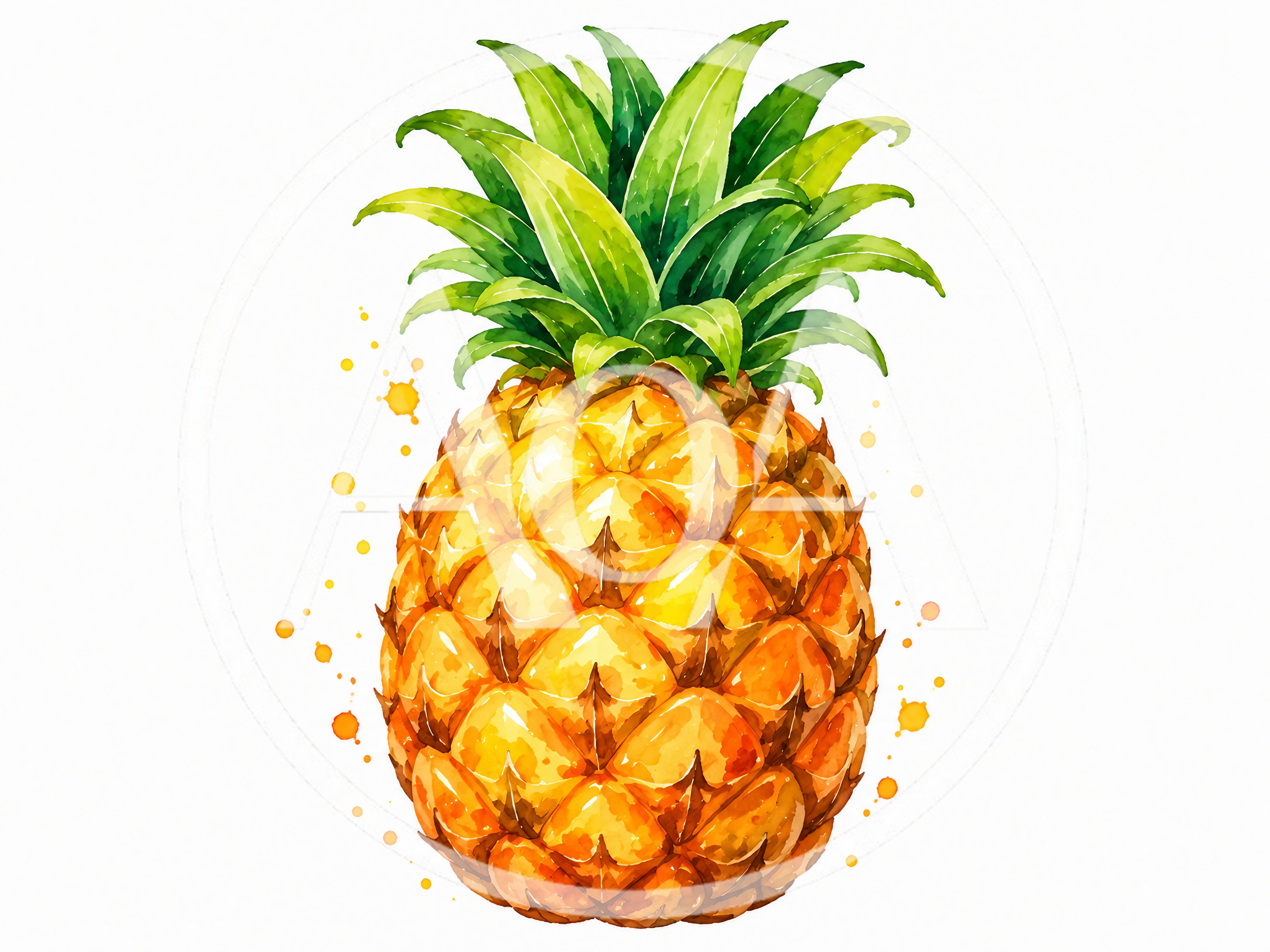 Watercolor Illustration Of A Fresh Ripe Pineapple