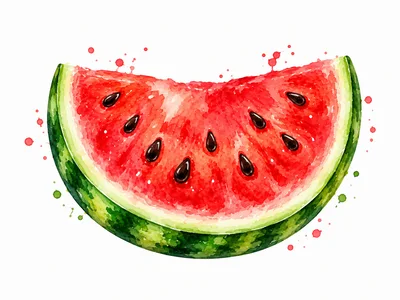 Watercolor Illustration Of A Fresh Watermelon Slice