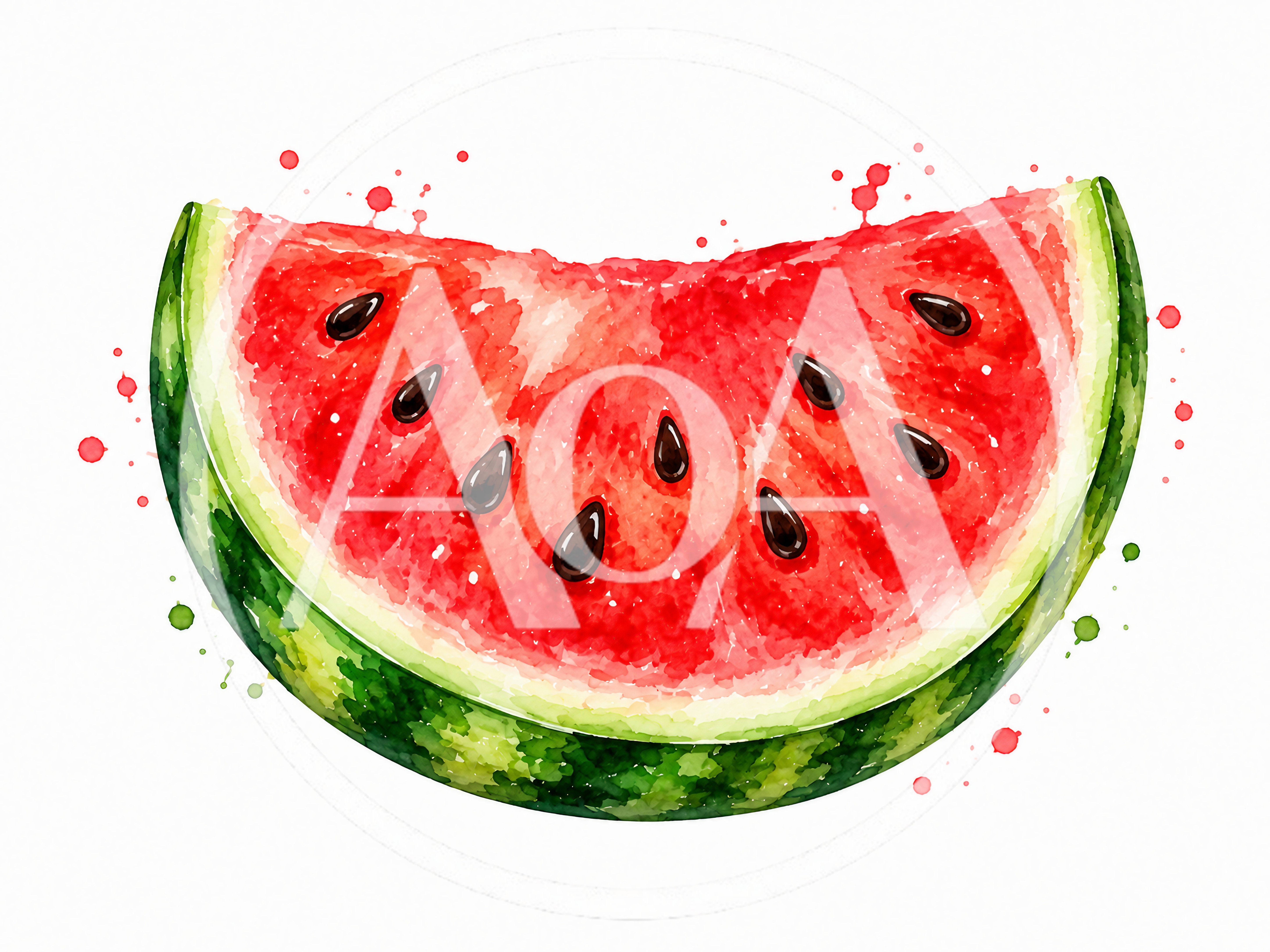 Watercolor Illustration Of A Fresh Watermelon Slice