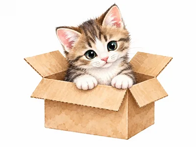 Cute Tabby Kitten Sitting Inside A Cardboard Box