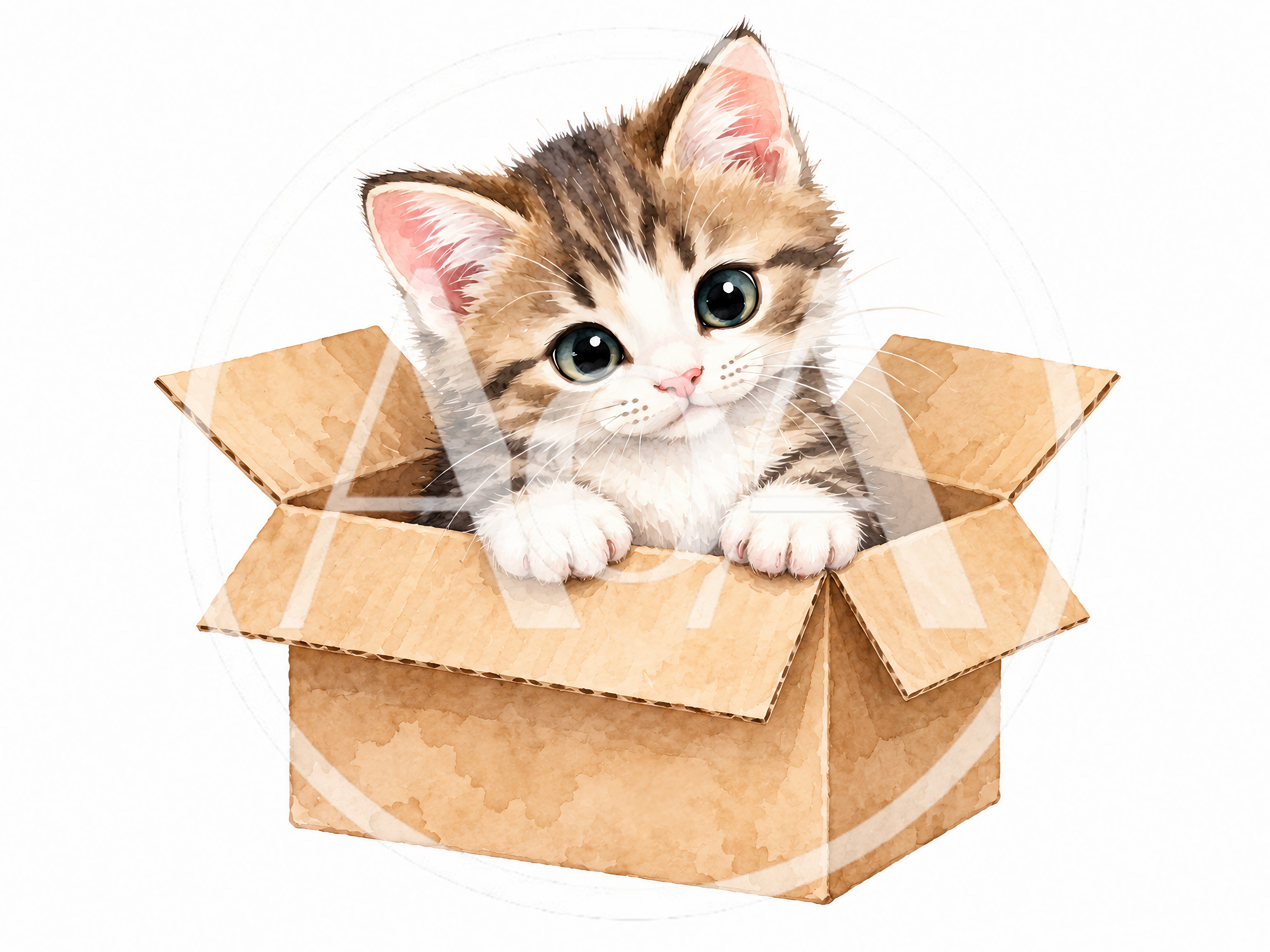Cute Tabby Kitten Sitting Inside A Cardboard Box