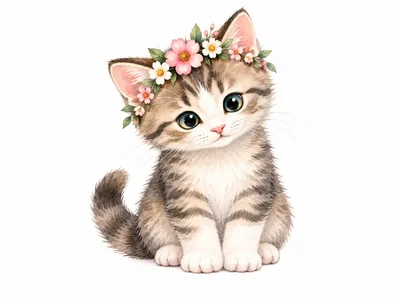 Cute Tabby Kitten Wearing A Floral Crown
