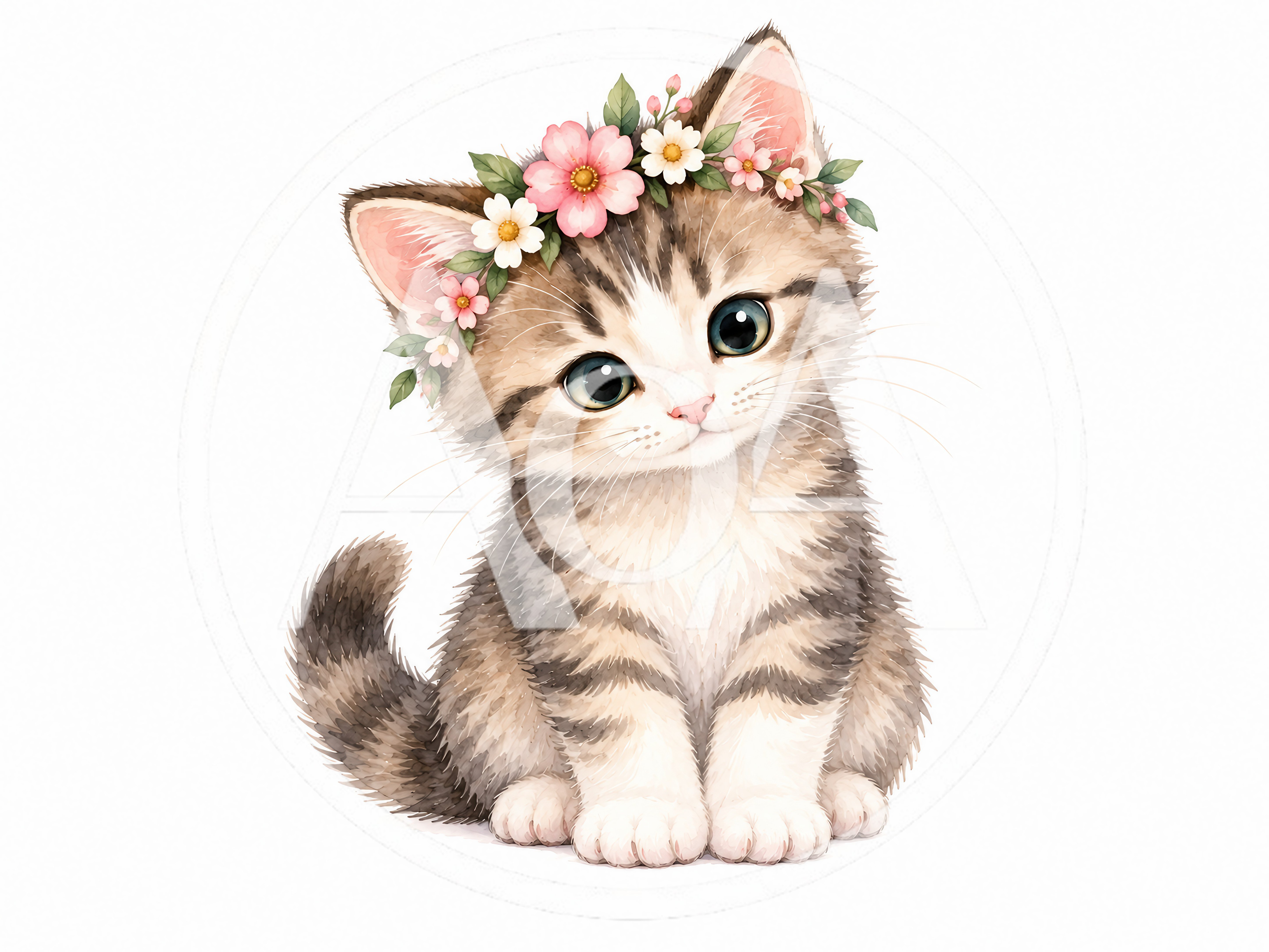 Cute Tabby Kitten Wearing A Floral Crown