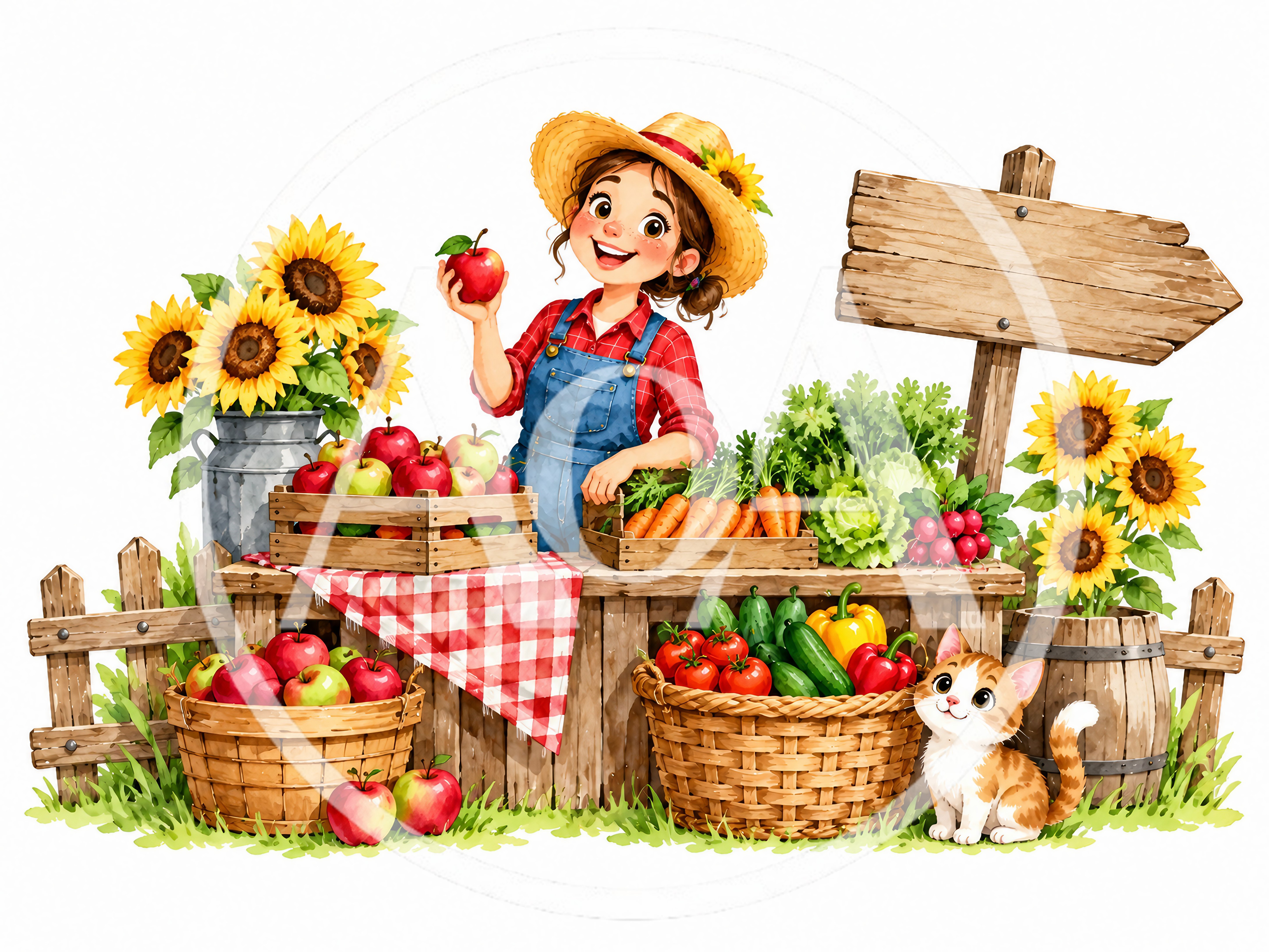 Cute Girl Farmer Selling Fresh Produce At Market