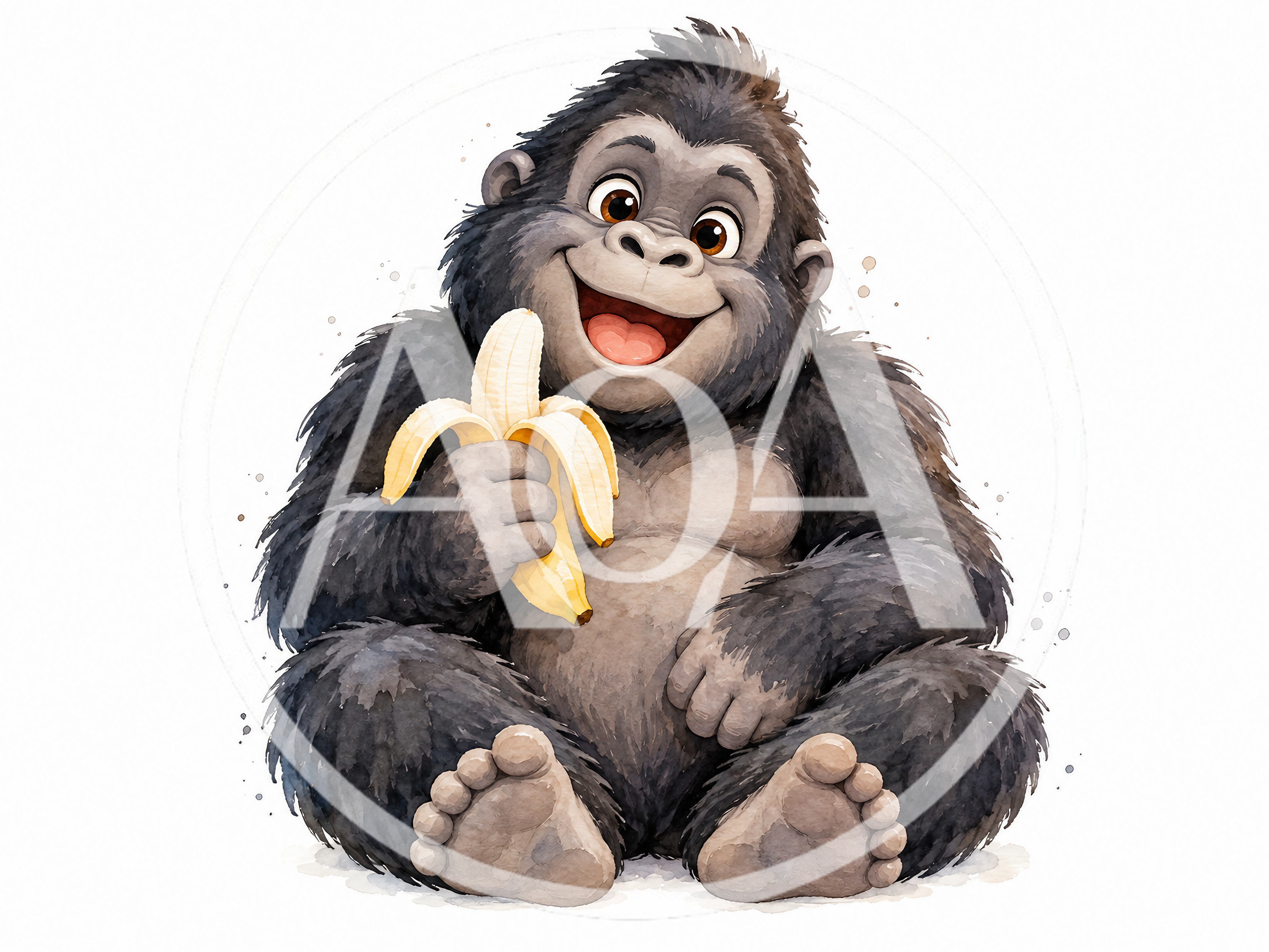 Cute Cartoon Gorilla Eating A Banana