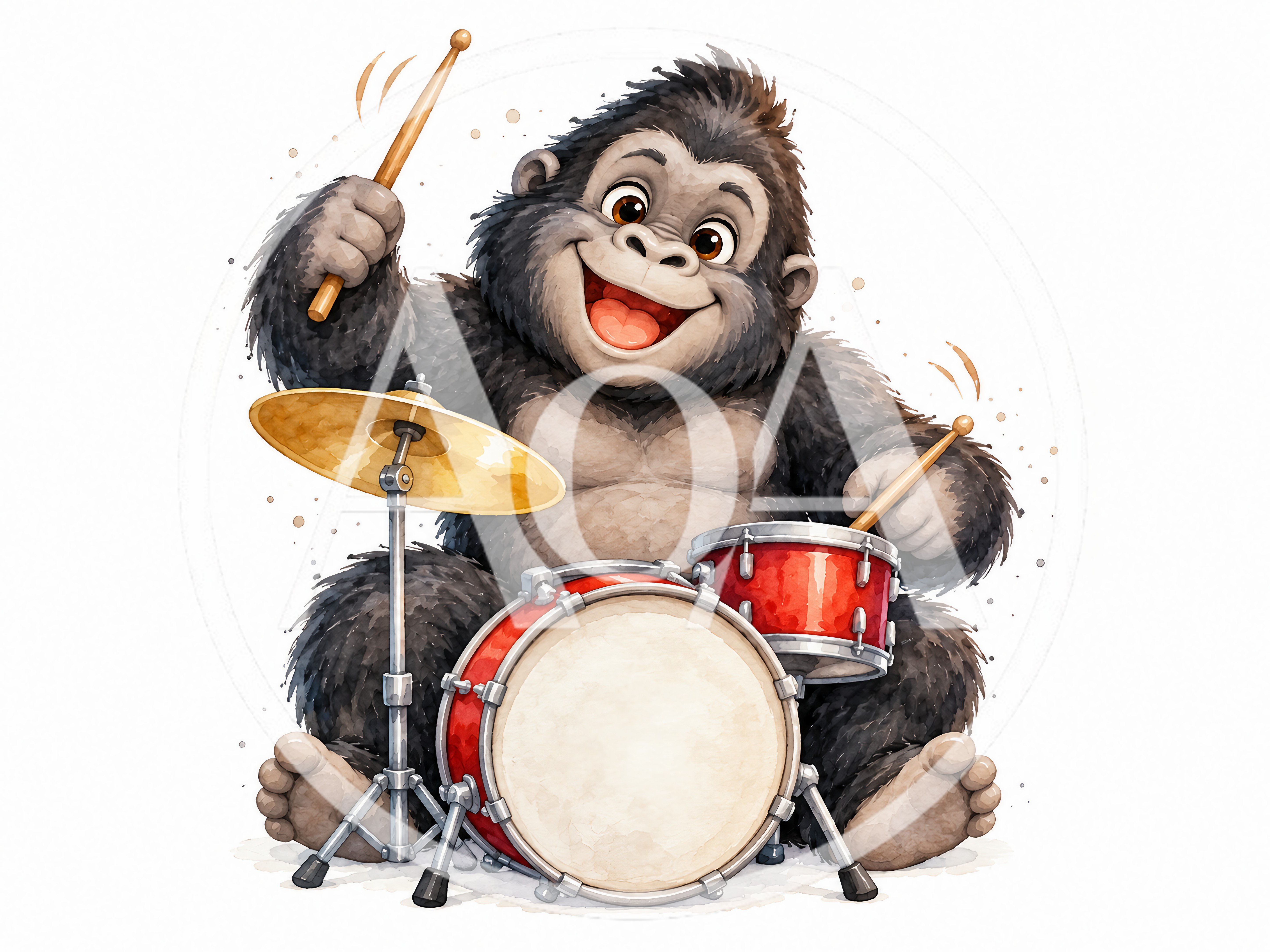Cartoon Gorilla Playing Drums With Joyful Expression