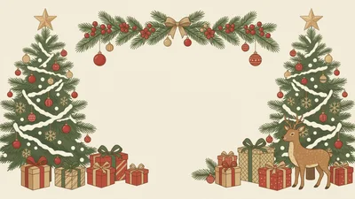 Christmas Holiday Background With Decorated Trees And Gifts
