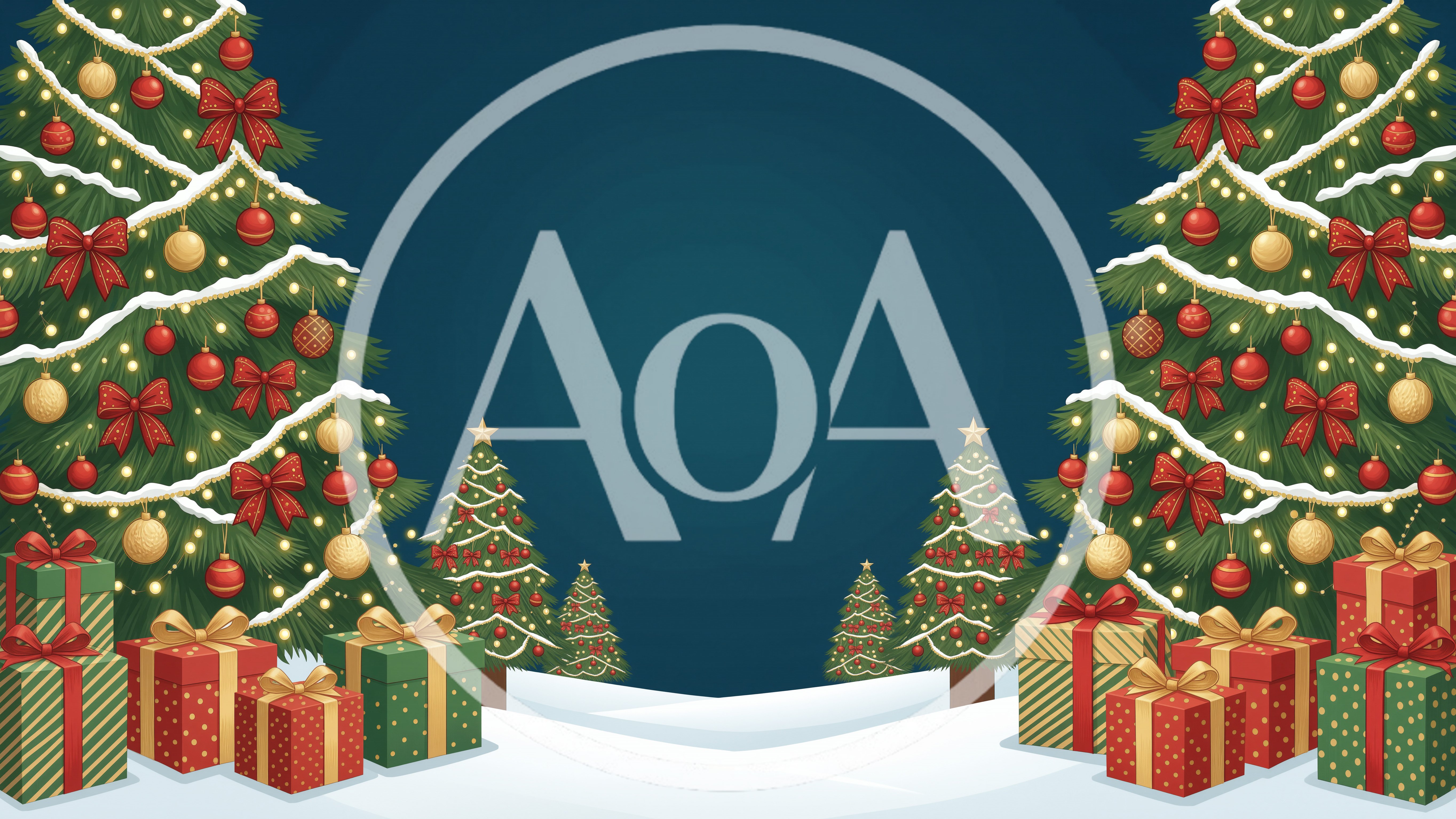 Christmas Trees and Gift Boxes on Snowy Background