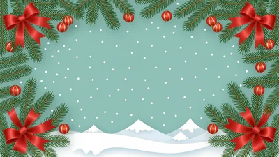 Christmas Holiday Frame With Pine Branches And Red Bows