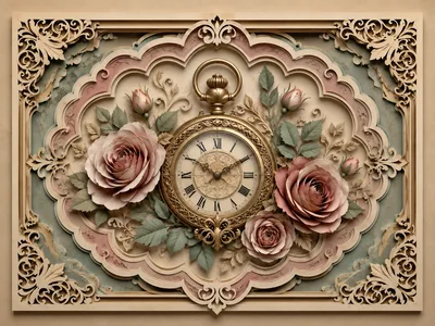 Vintage Pocket Watch Surrounded By Elegant Pink Roses