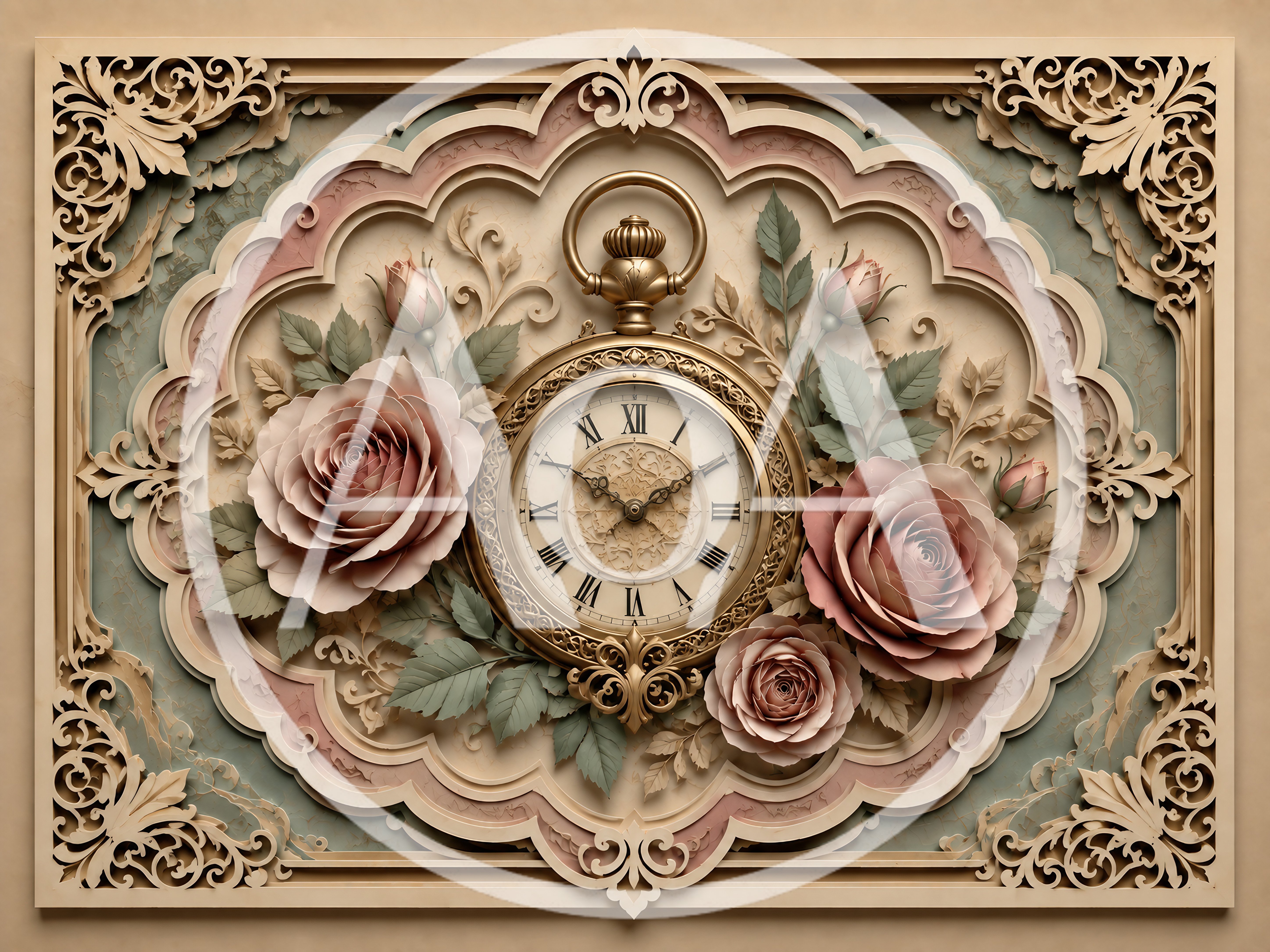 Vintage Pocket Watch Surrounded By Elegant Pink Roses