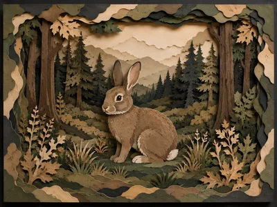 Layered Paper Cutout Illustration Of A Forest Rabbit