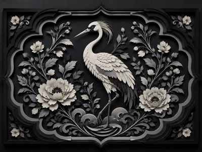 Elegant Crane And Floral Paper Cutout Art