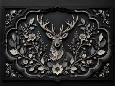 Ornate Deer Portrait With Floral Paper Cutout Art