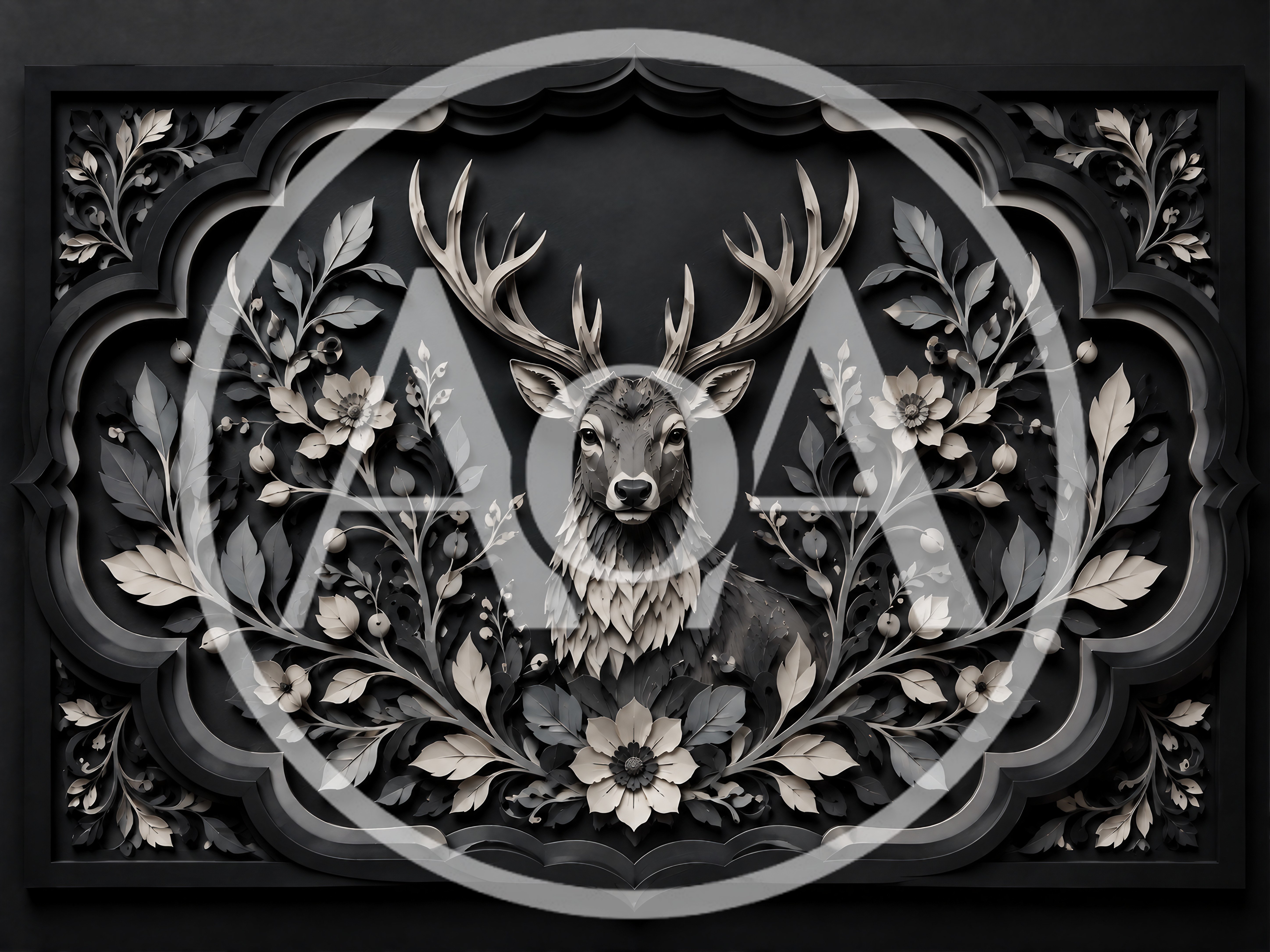 Ornate Deer Portrait With Floral Paper Cutout Art