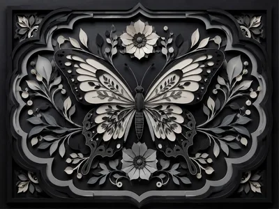 Intricate Paper Cutout Butterfly With Floral Ornamentation