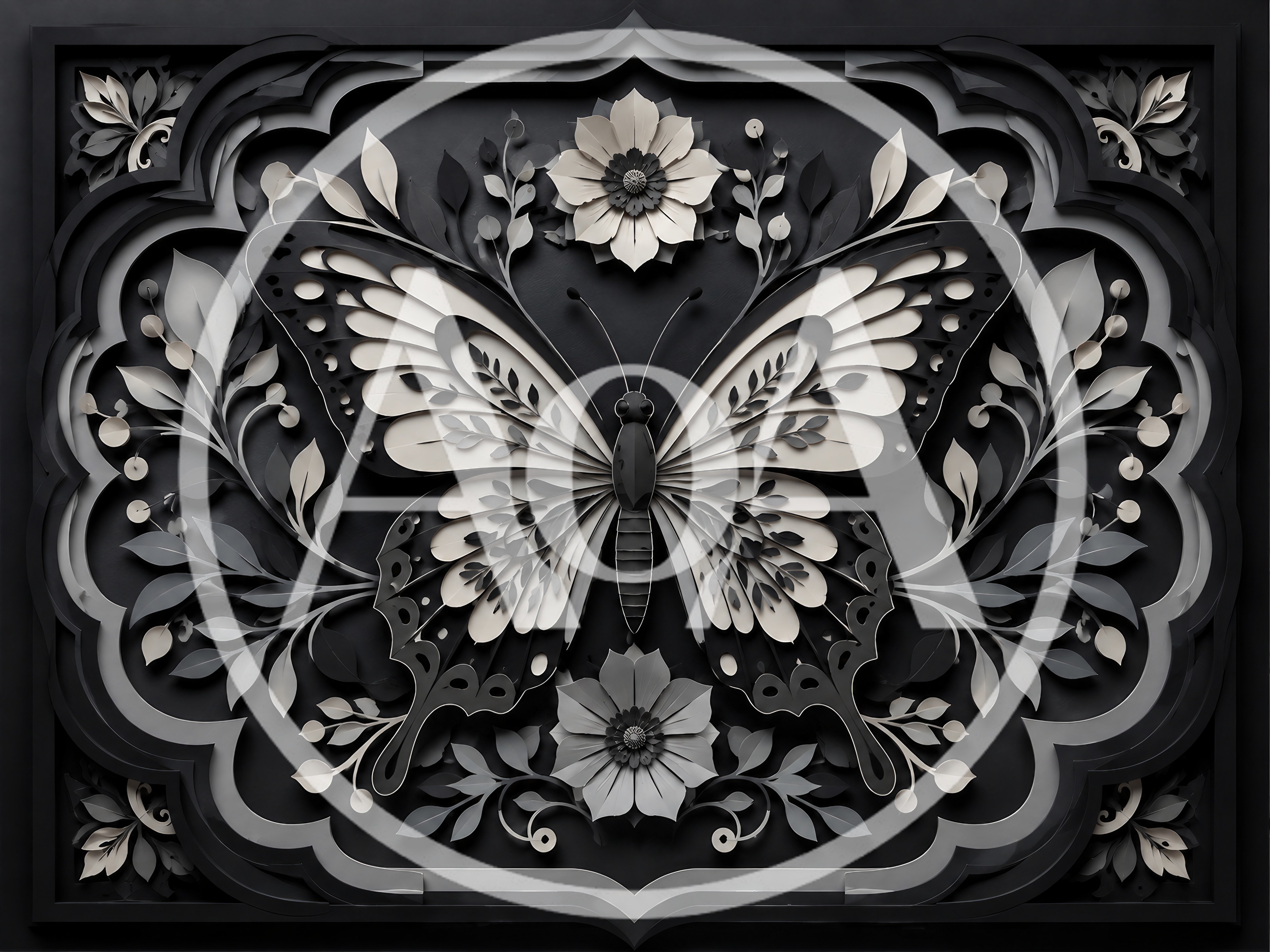 Intricate Paper Cutout Butterfly With Floral Ornamentation