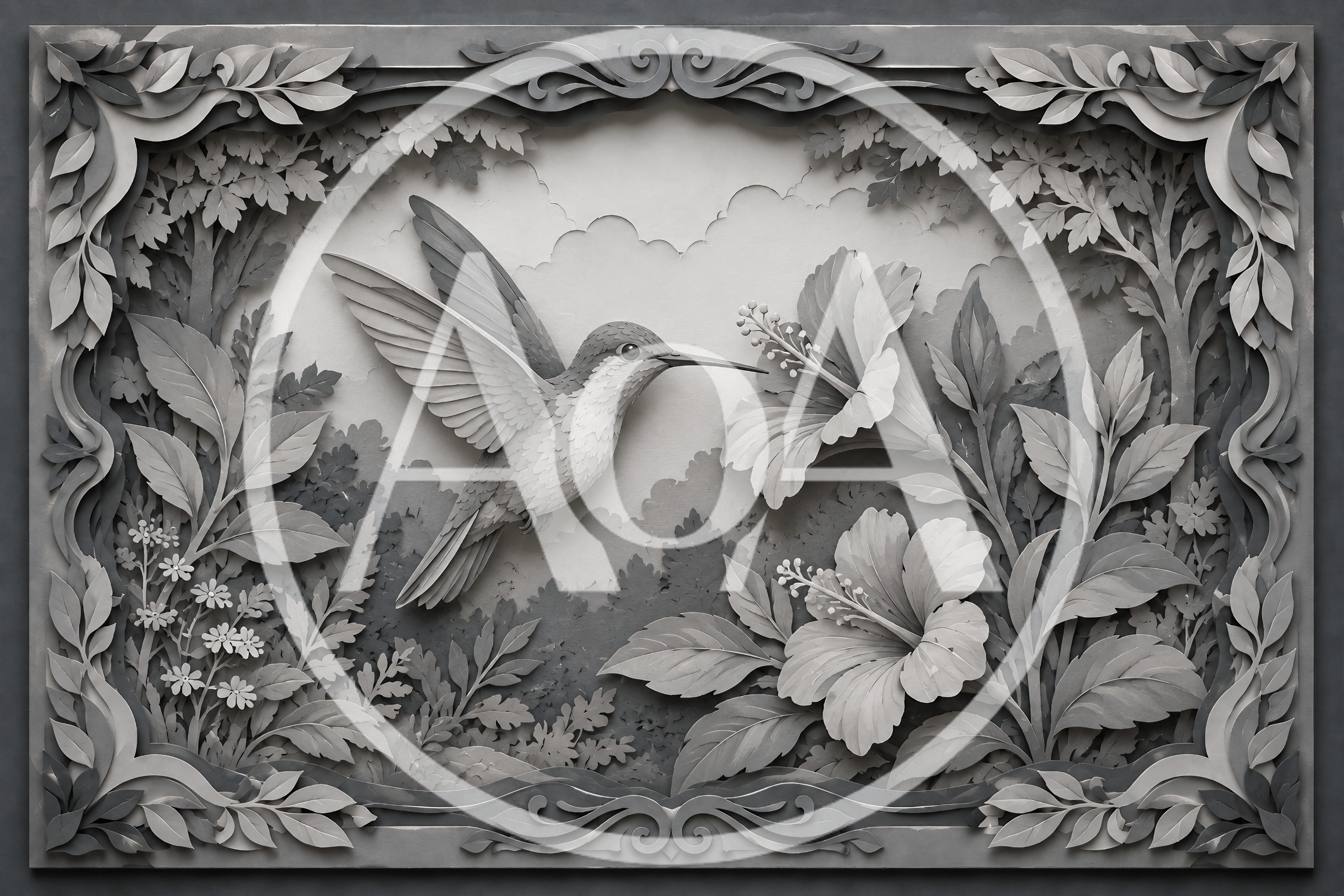 Hummingbird Hovering Near Hibiscus Flowers Paper Cutout