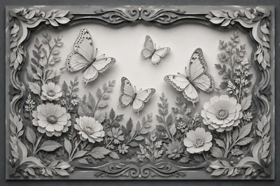 Intricate Floral And Butterfly Bas Relief Wall Art