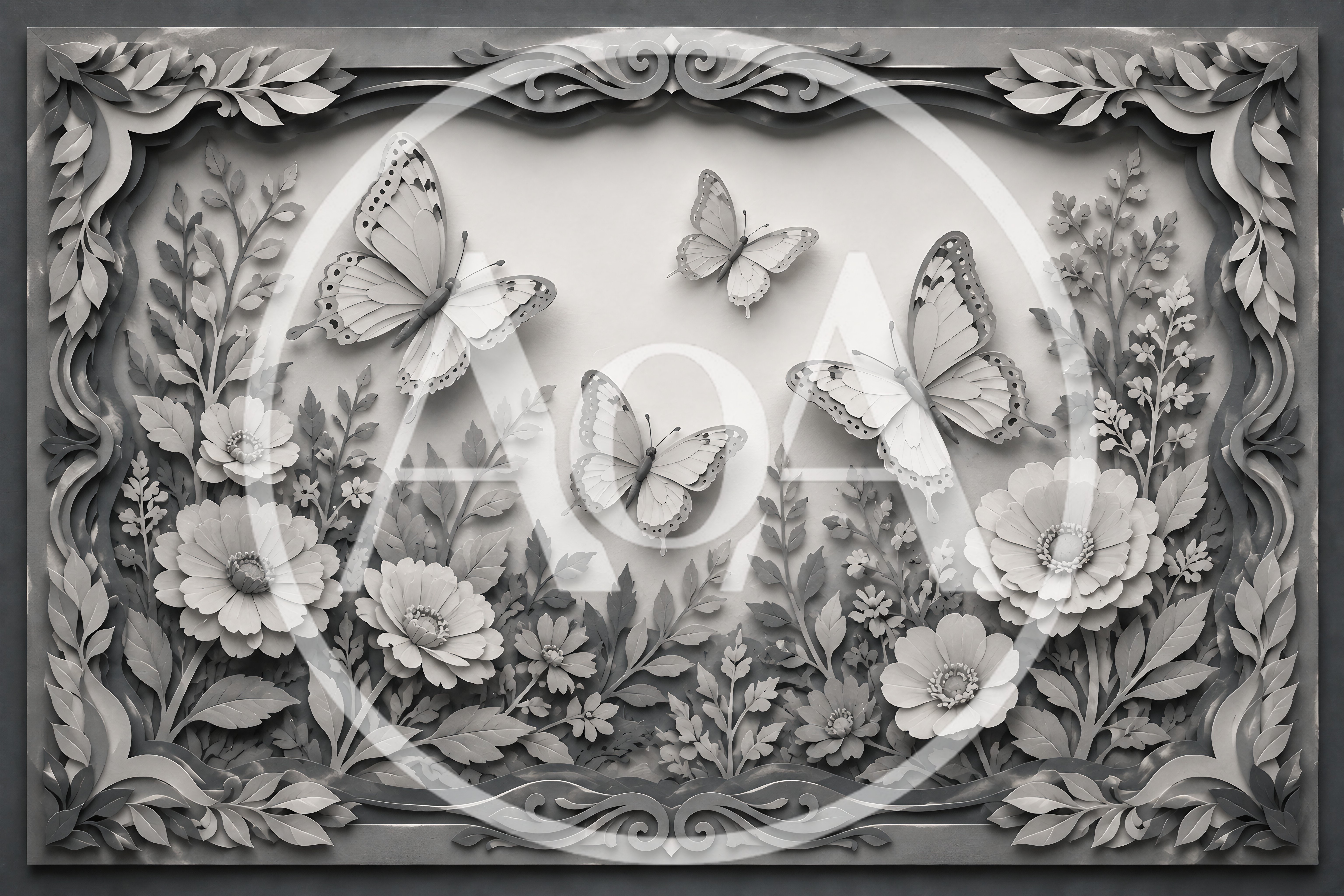 Intricate Floral And Butterfly Bas Relief Wall Art