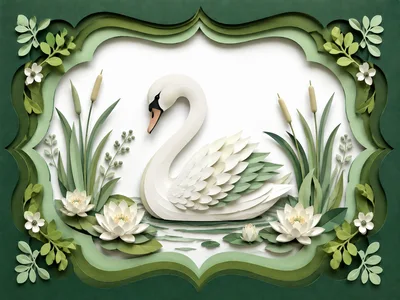 Paper Cutout Art Of A Swan In A Pond