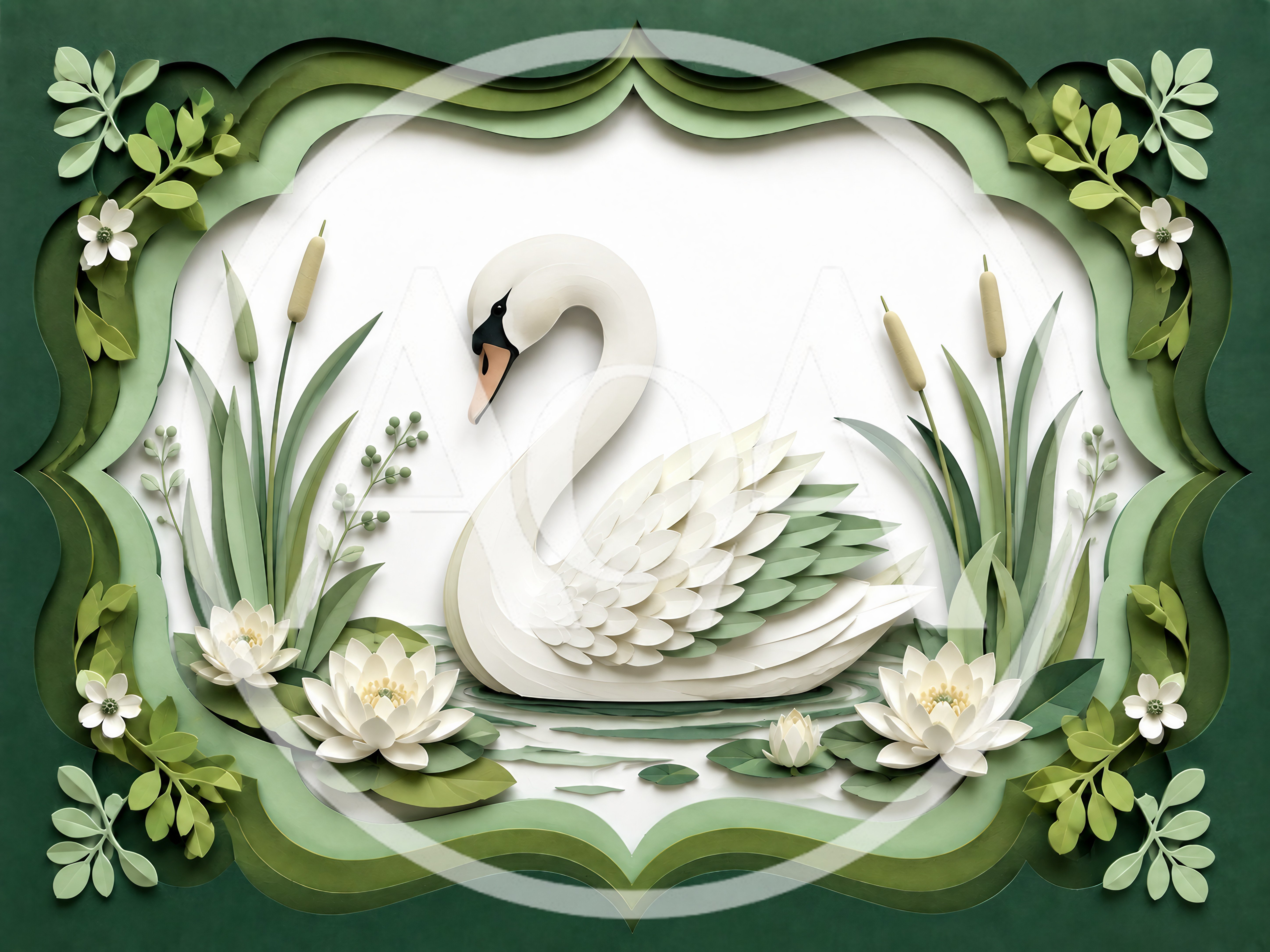 Paper Cutout Art Of A Swan In A Pond