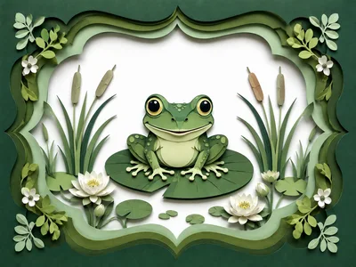 Paper Cutout Style Frog Sitting On Lily Pad