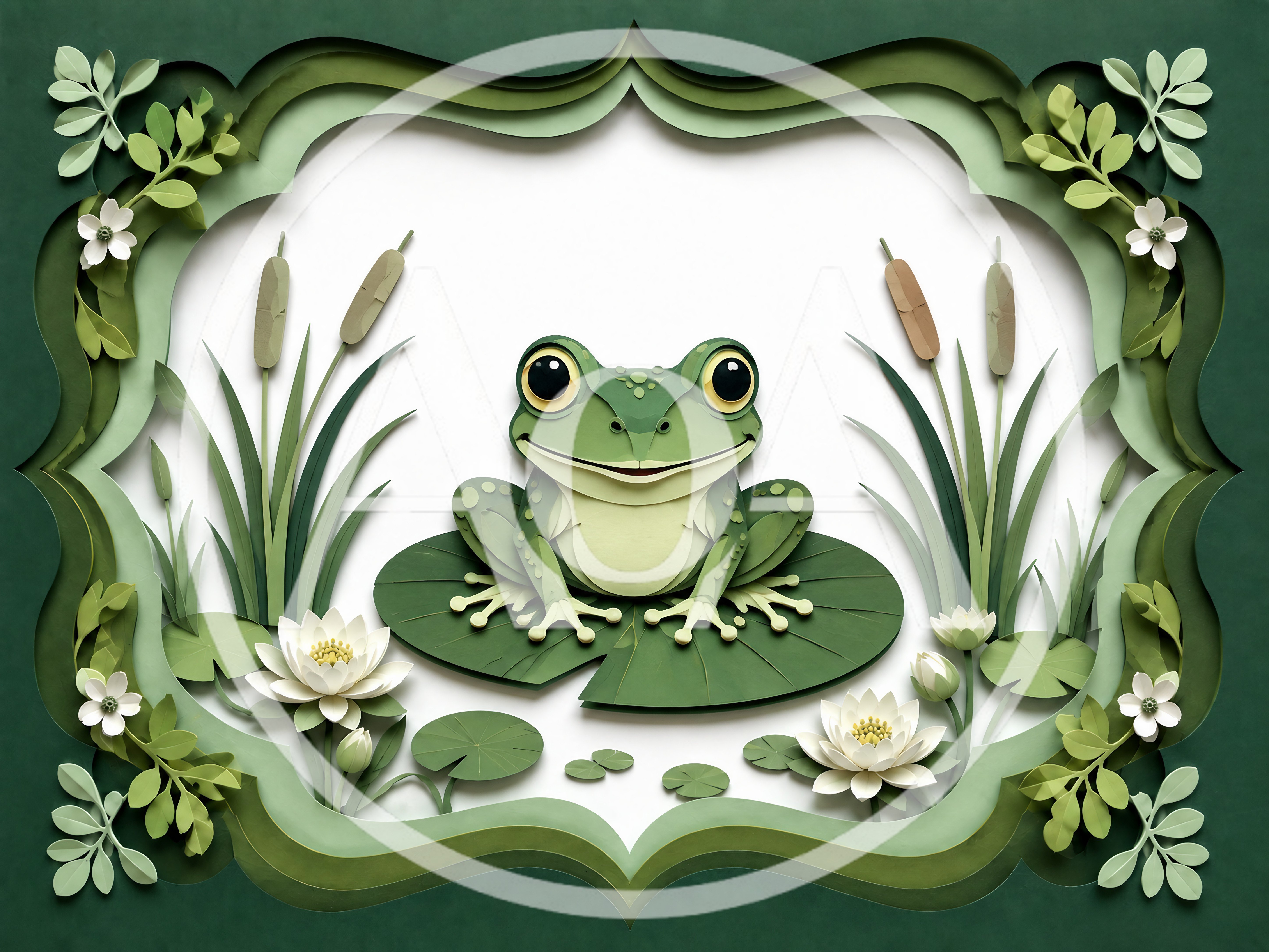 Paper Cutout Style Frog Sitting On Lily Pad
