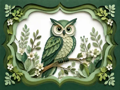 Paper Cutout Style Owl Illustration With Floral Frame