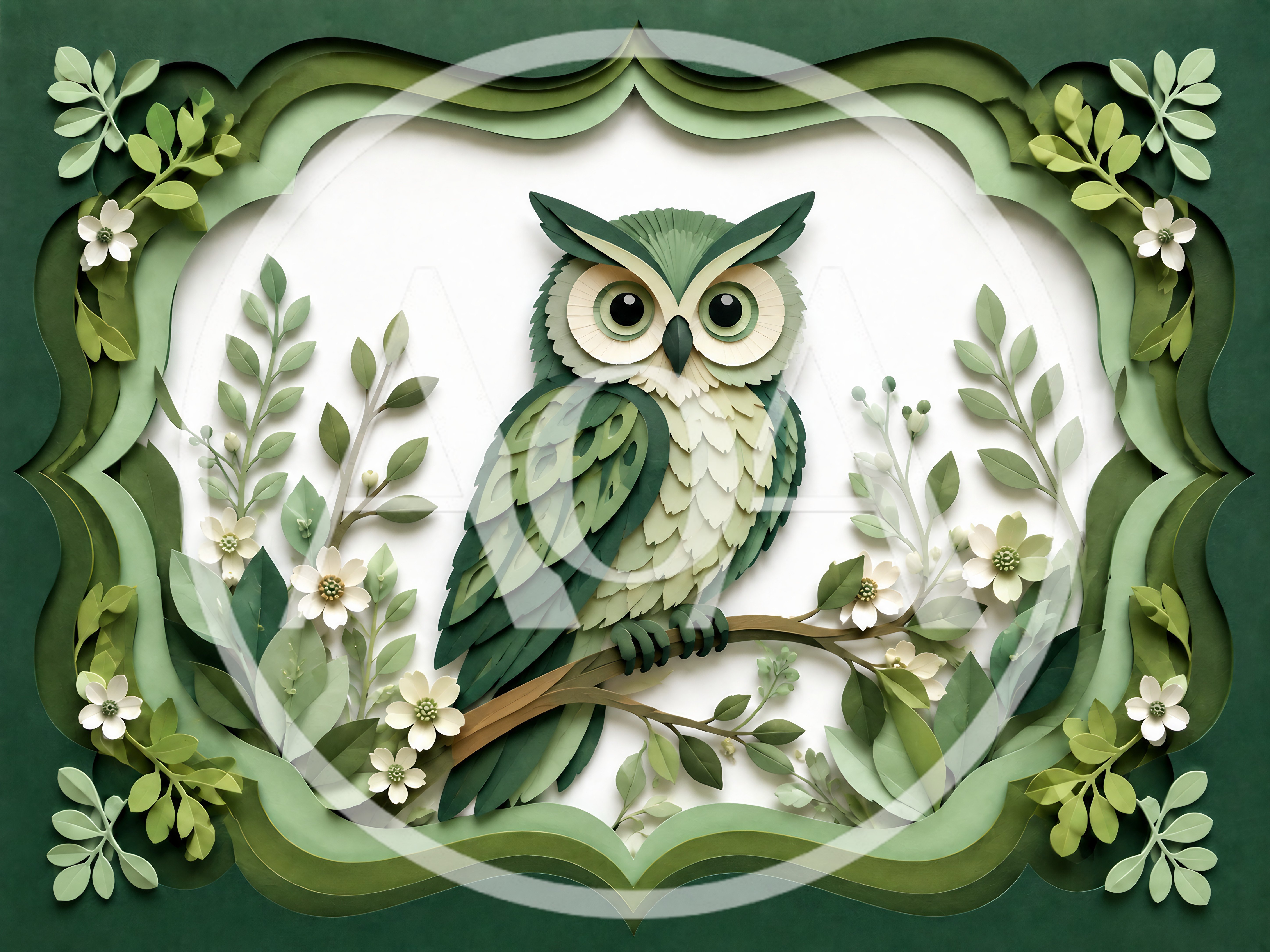 Paper Cutout Style Owl Illustration With Floral Frame