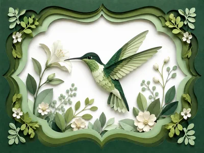 Paper Cutout Hummingbird With Flowers In Decorative Frame