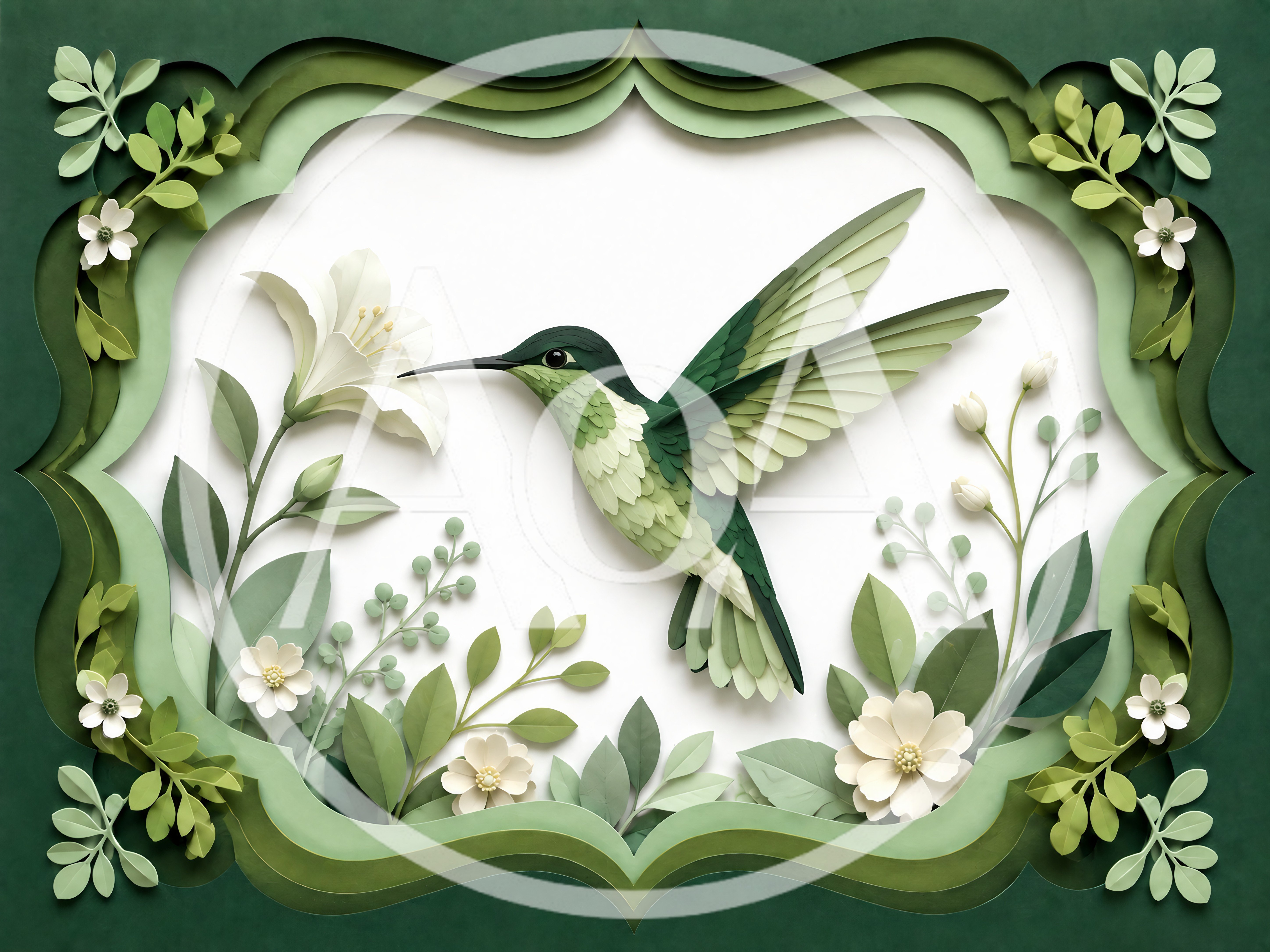 Paper Cutout Hummingbird With Flowers In Decorative Frame