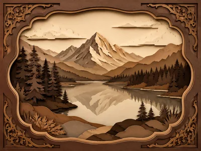 Layered Paper Cutout Mountain Landscape Art