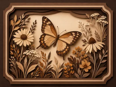 Paper Cutout Butterfly And Wildflowers Illustration