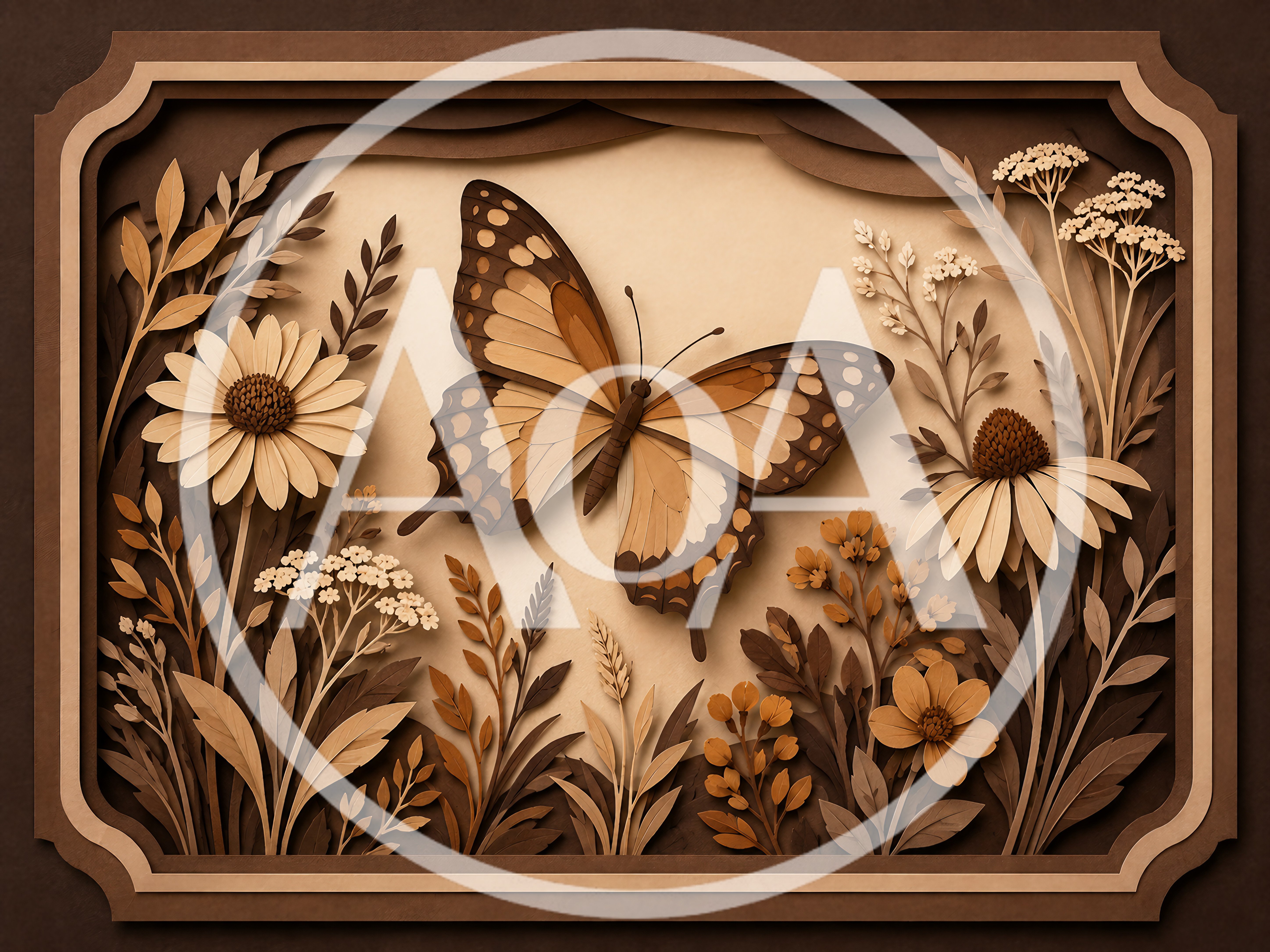 Paper Cutout Butterfly And Wildflowers Illustration