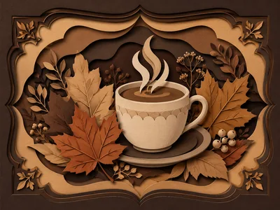 Paper Cutout Style Autumn Coffee Cup Illustration