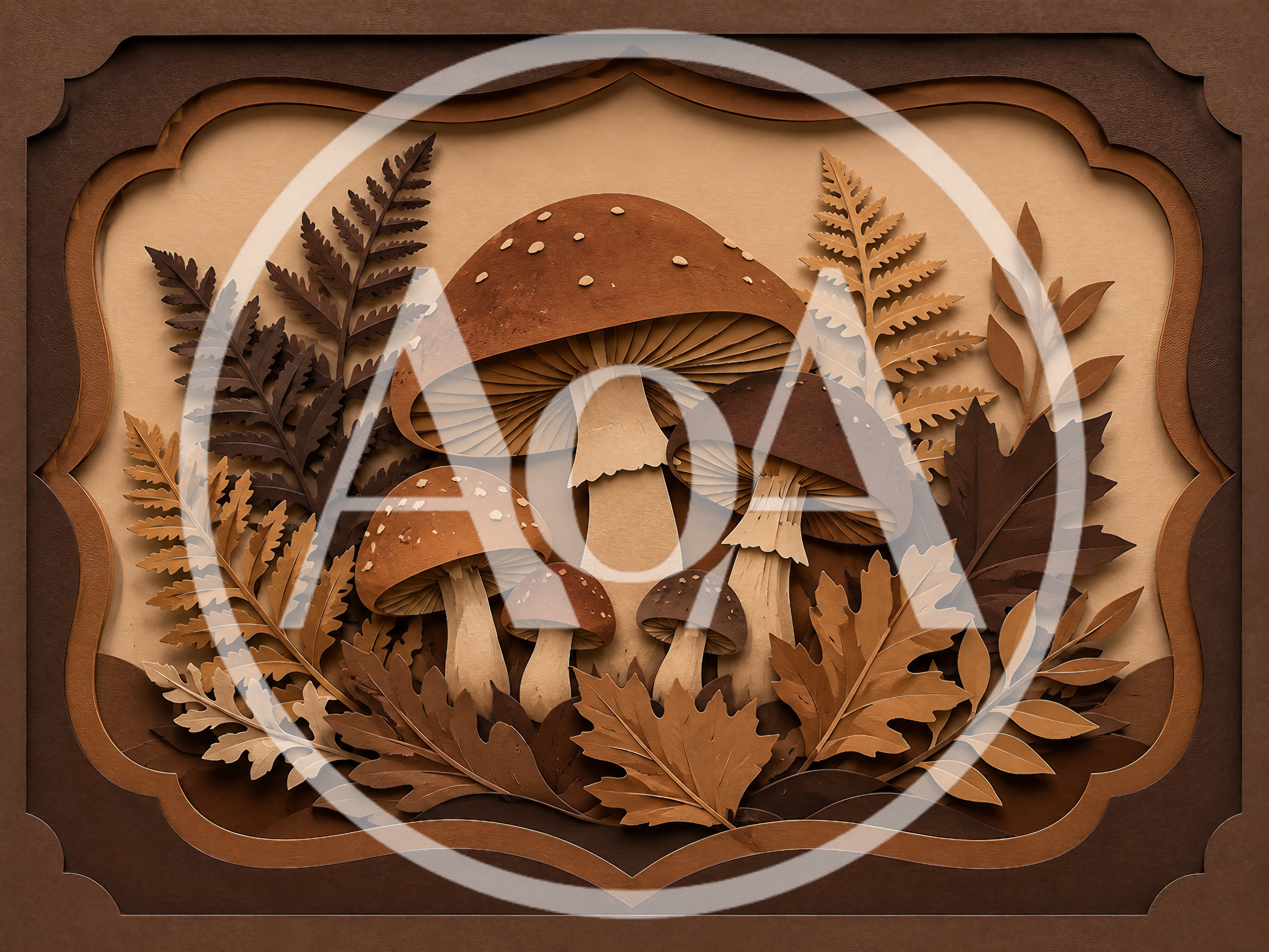 Paper Cutout Illustration Of Forest Mushrooms And Foliage