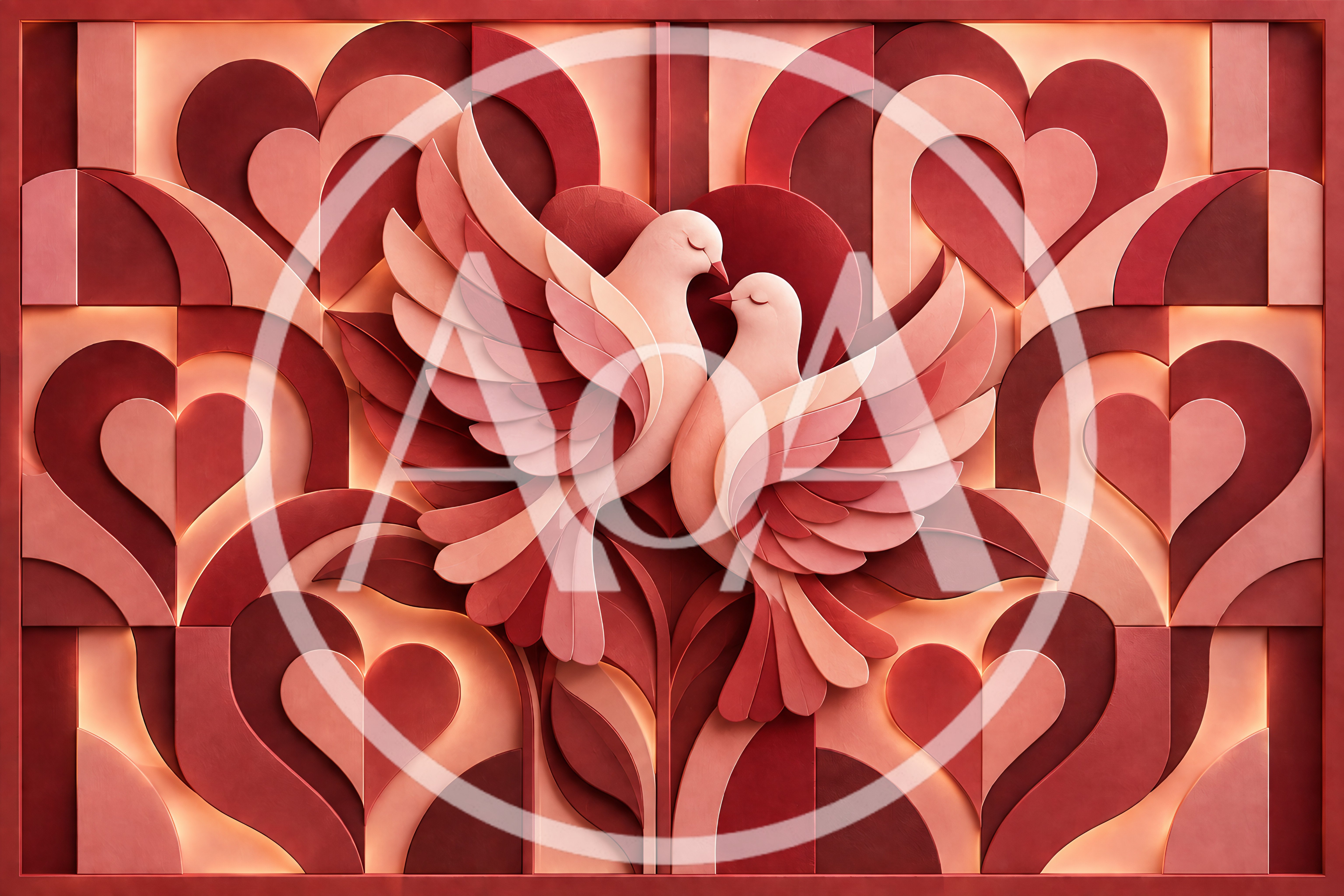 3D Paper Cutout Art Of Two Doves With Hearts