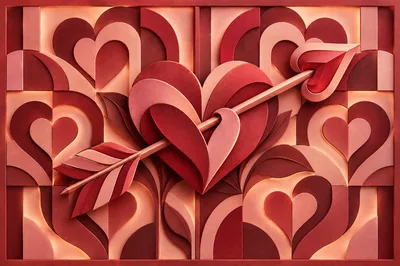 Abstract 3D Paper Cutout Heart With Arrow