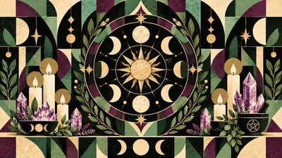 Mystical Altar With Moon Phases And Crystals
