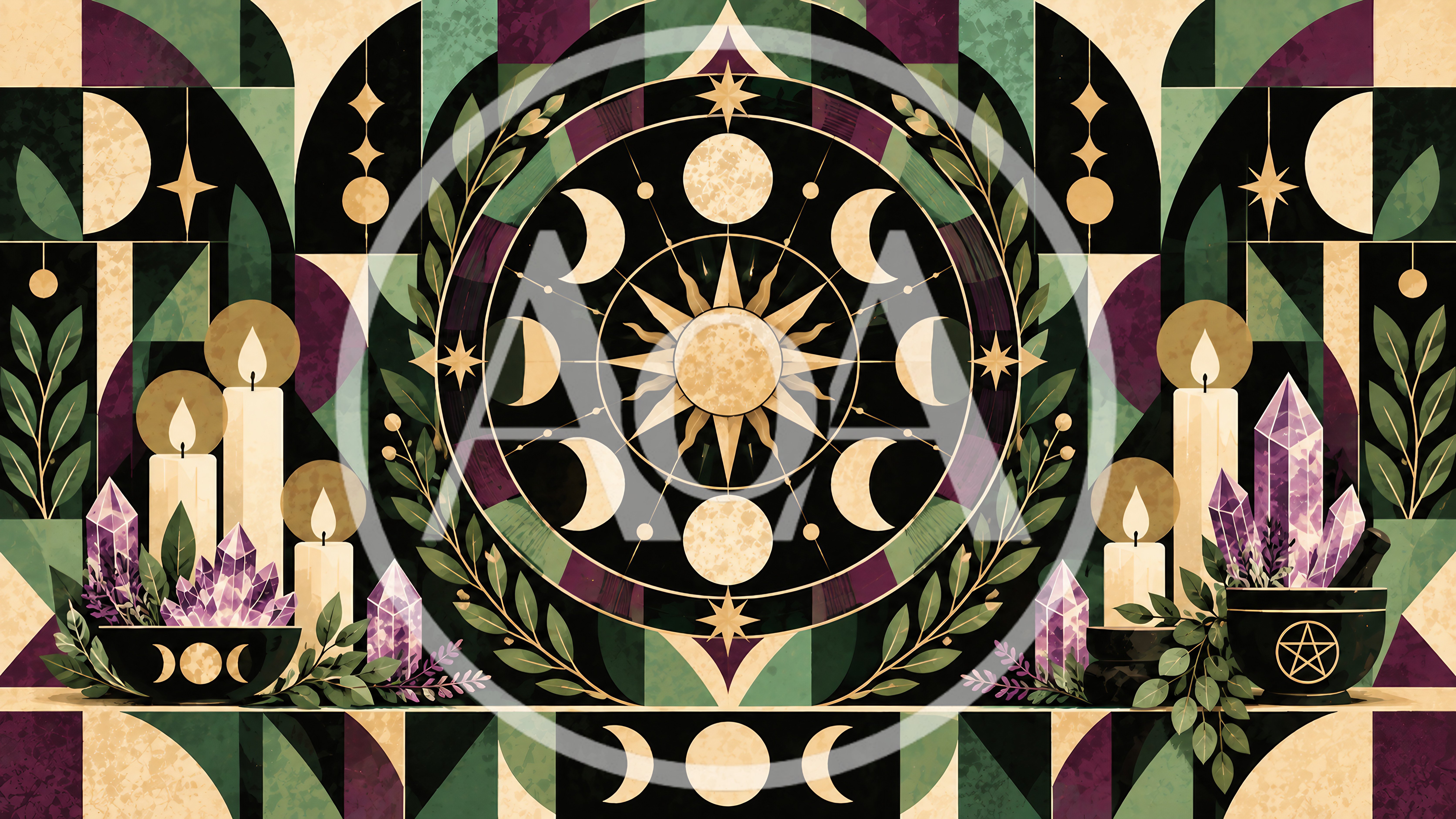 Mystical Altar With Moon Phases And Crystals