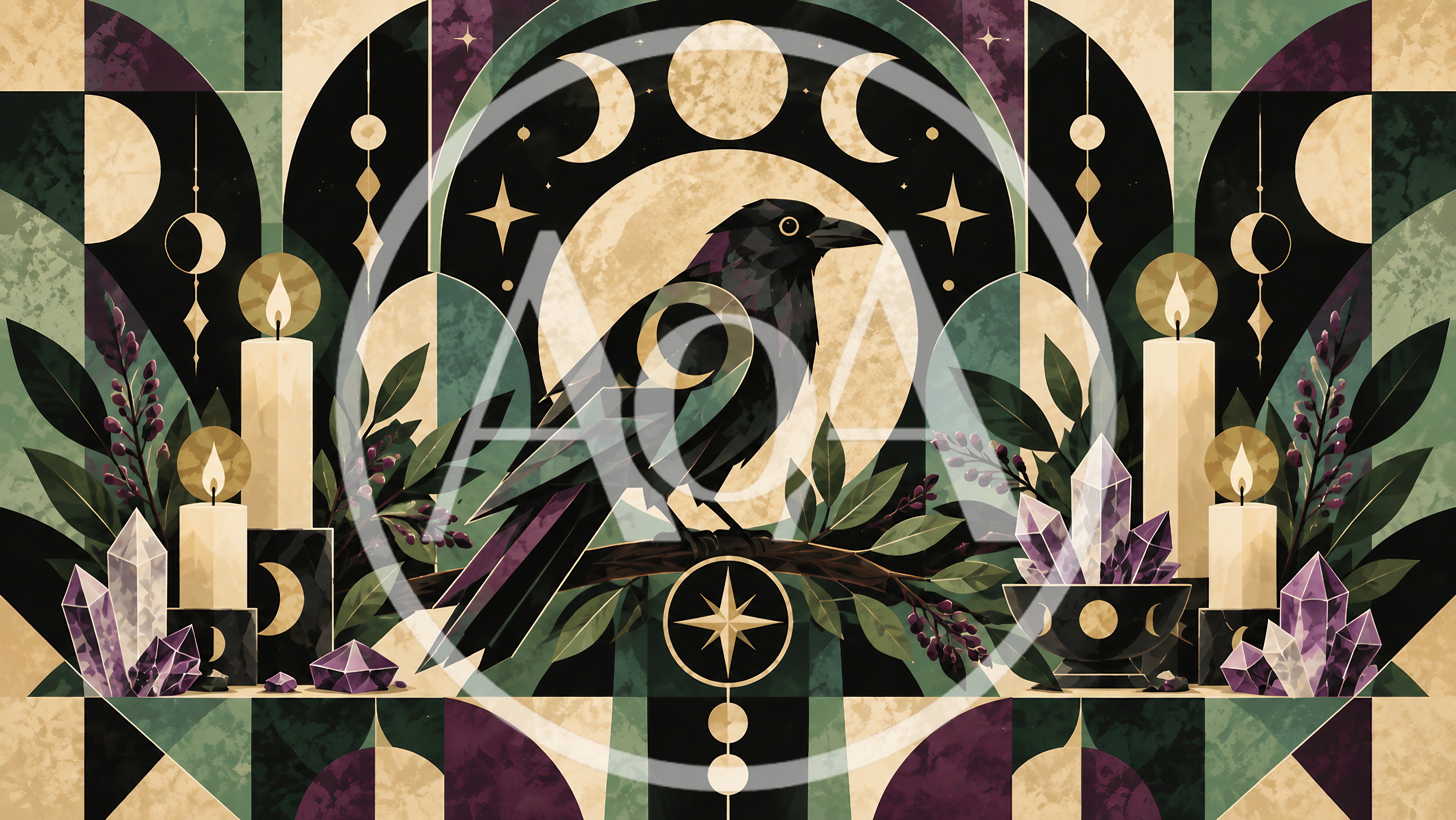 Art Deco Raven Illustration With Celestial Elements