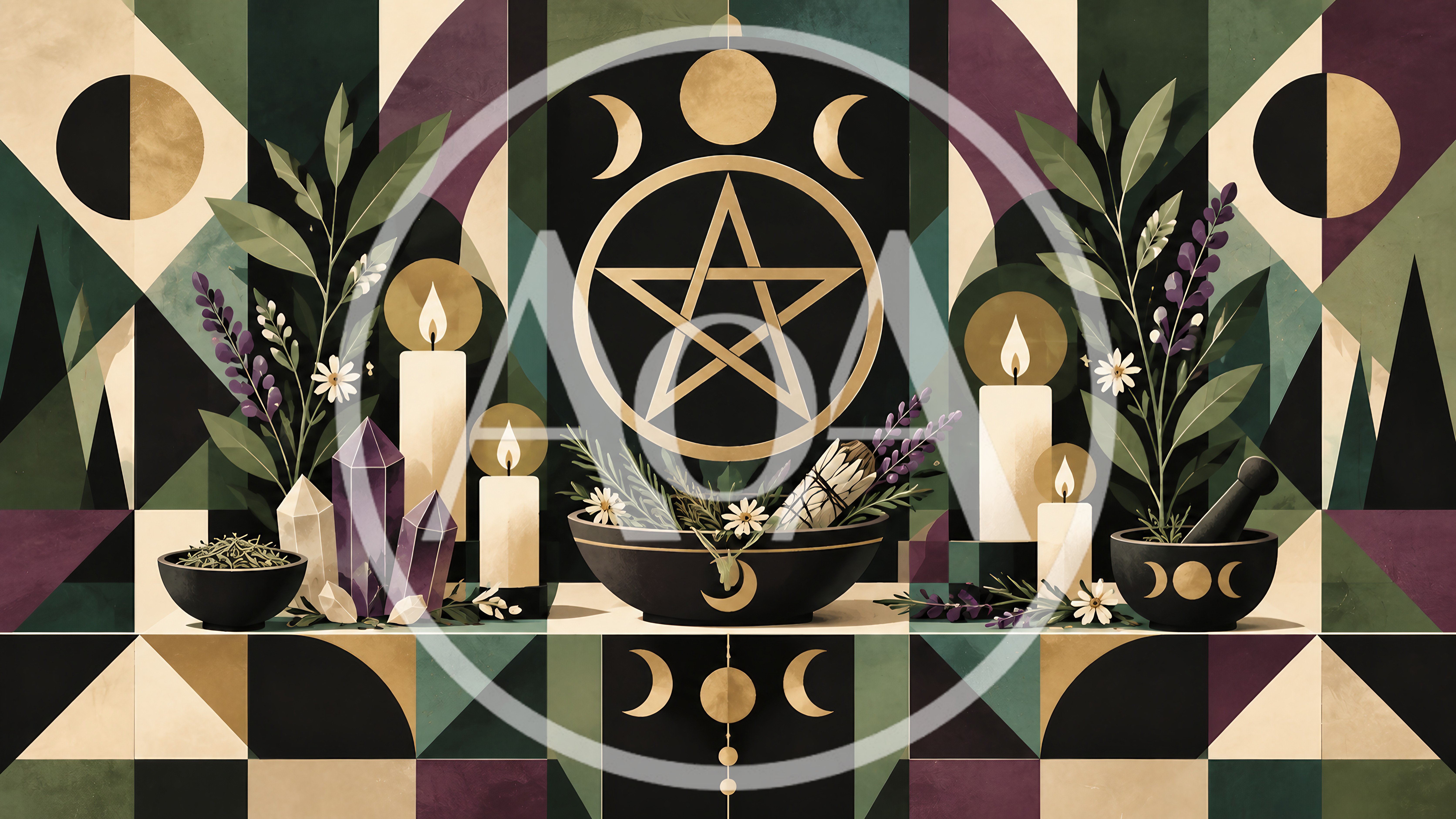 Wiccan Altar Setup With Pentagram And Ritual Candles