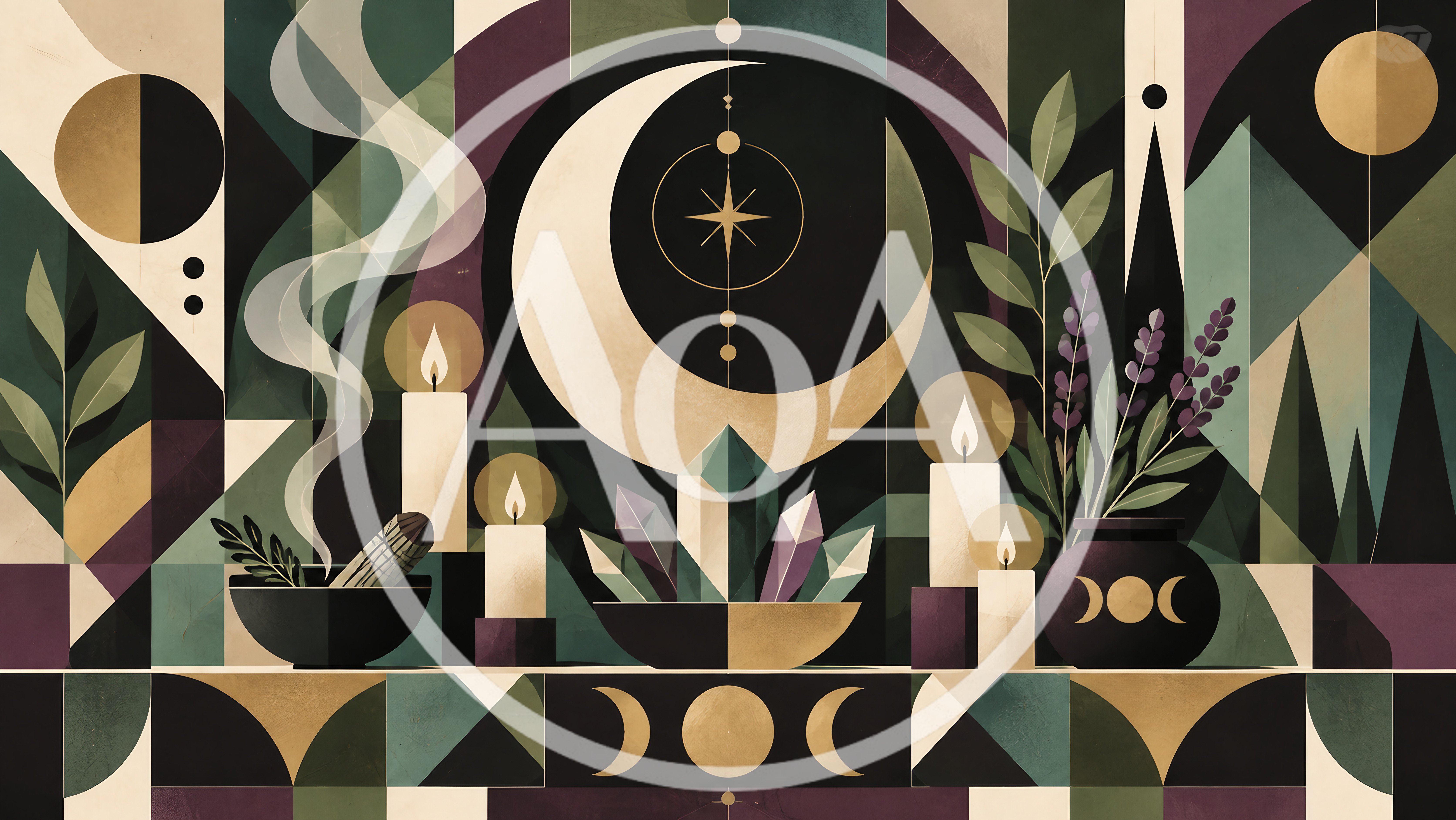 Geometric Witchcraft Altar With Crystals And Candles