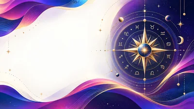 Astrological Compass With Zodiac Symbols On Abstract Background