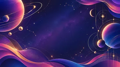 Abstract Cosmic Background With Planets And Celestial Orbits