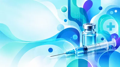 Medical Vaccine Vial And Syringe On Abstract Blue Background