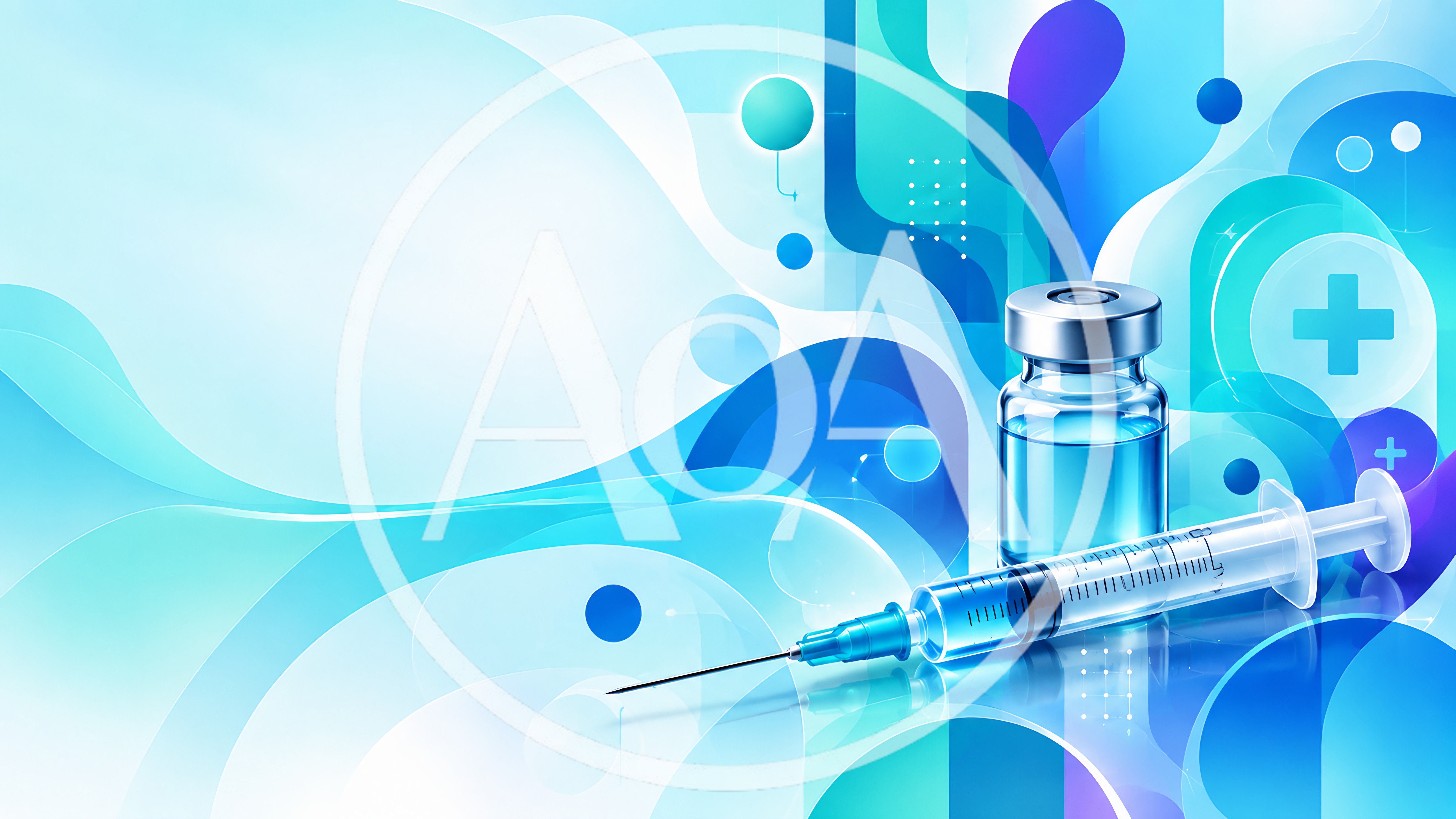 Medical Vaccine Vial And Syringe On Abstract Blue Background