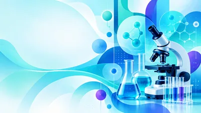 Scientific Laboratory Equipment With Microscope And Glassware